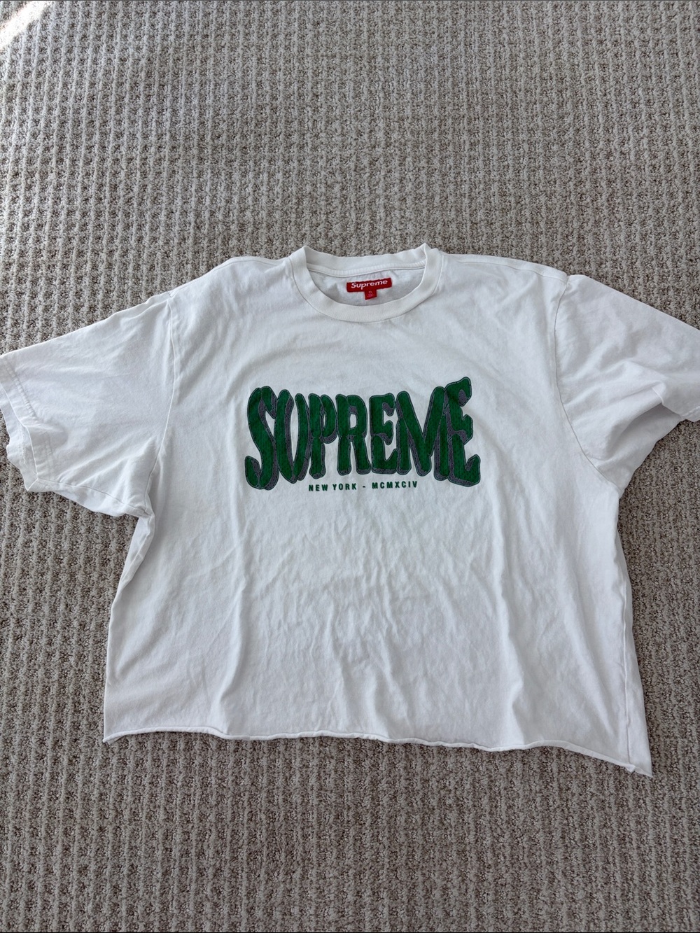 Supreme White Short Sleeve Tee with Green Wavy Logo